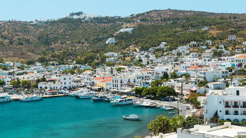 Beautiful yacht charter destination in Greece Patmos island for summer family vacation