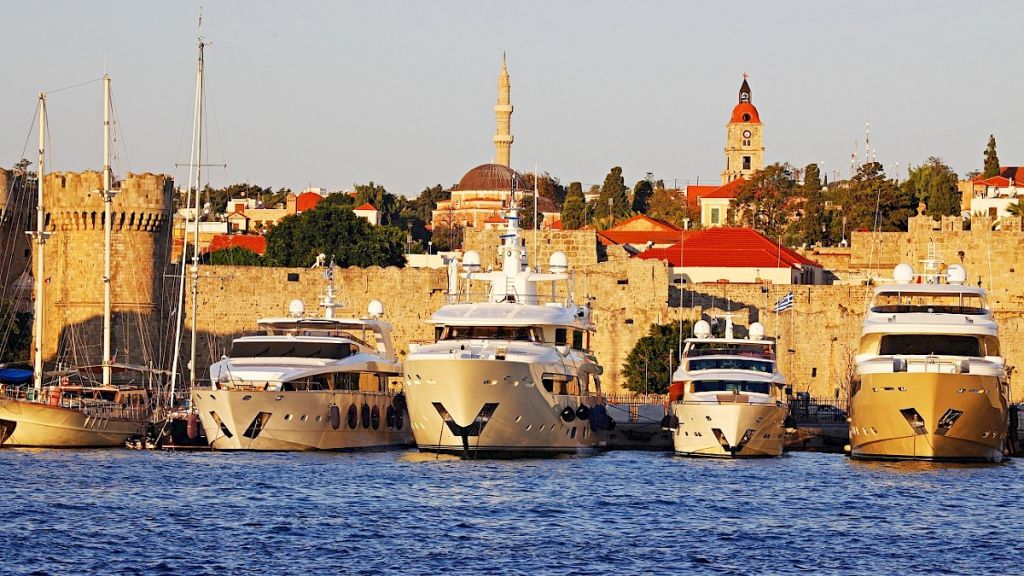Beautiful yacht charter destination in Greece Rhodes island for summer family vacation